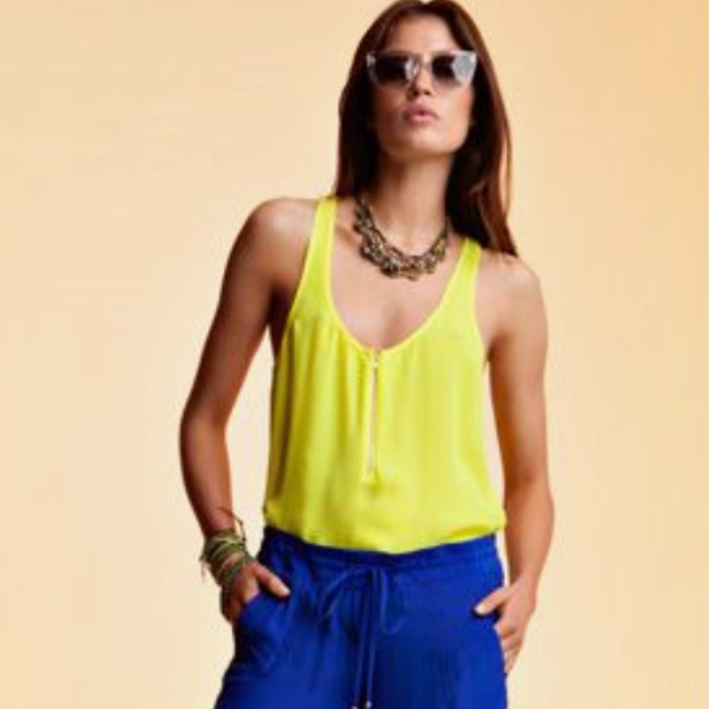 $220 Nwt A.L.C. Orange Elle Front Zip 100% Silk Racerback Tank Sz Small
